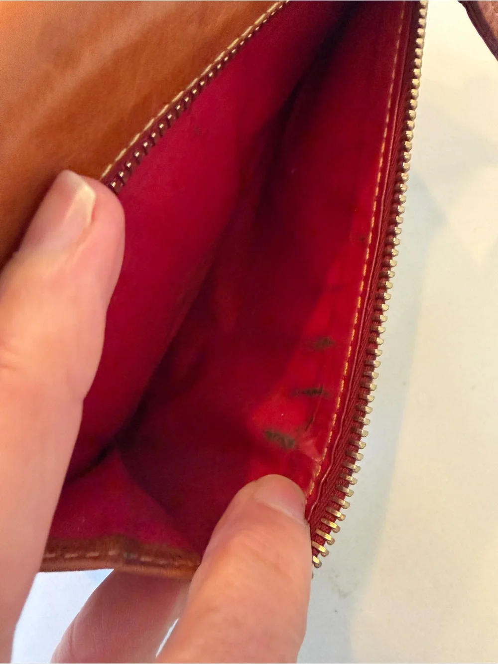 Dooney & Bourke Cognac Leather Tri Fold Wallet with Whipstitch Trim